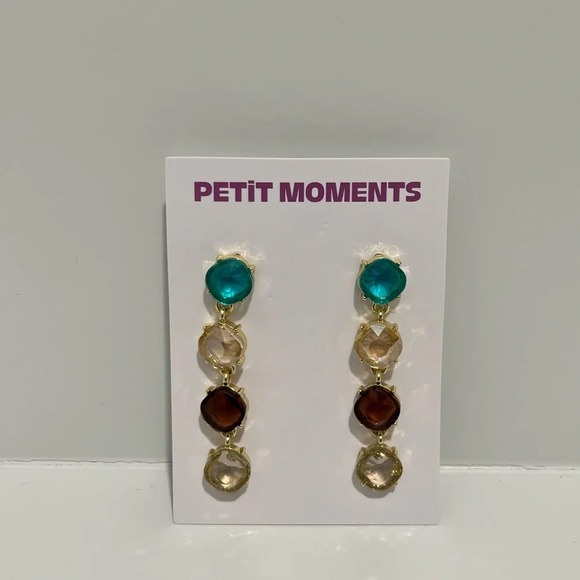 Petit Moments Revolve Post Back Gold Tone Quadruple Gem Dangly Earrings - Picture 1 of 6